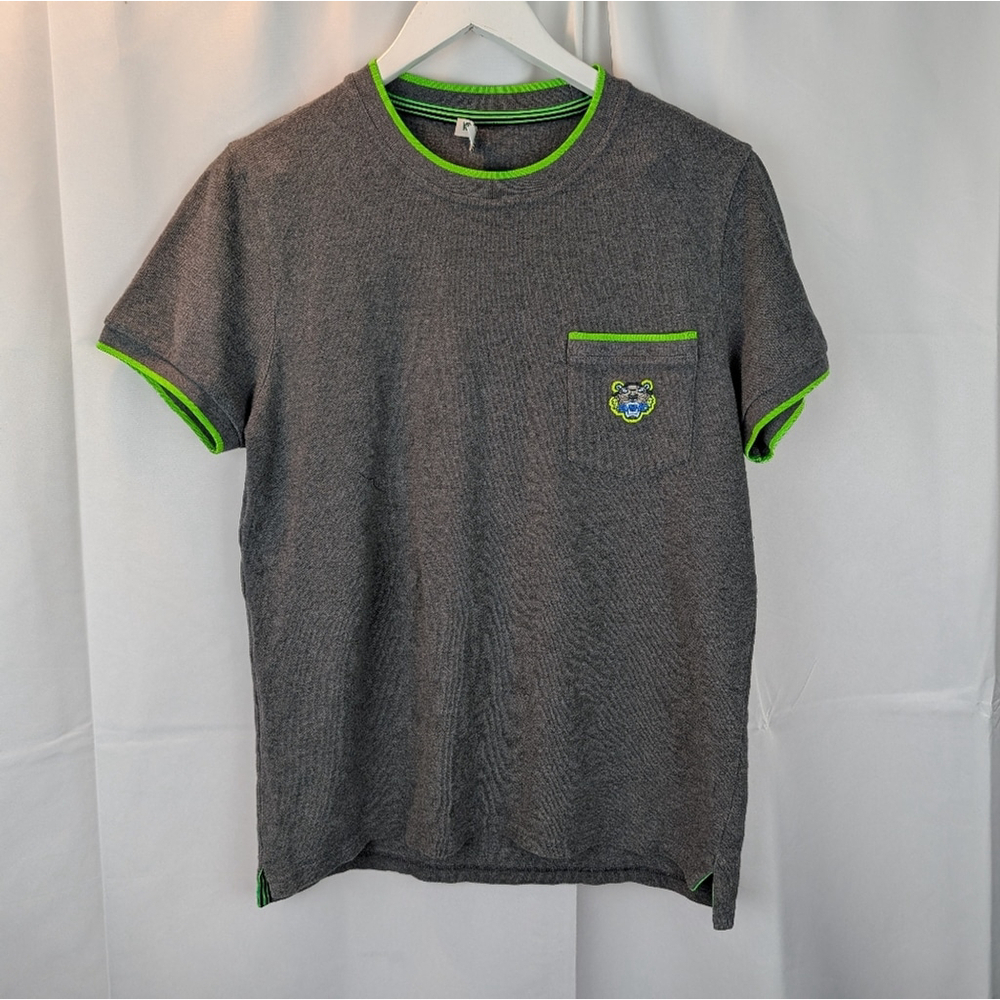 Kenzo Gray Shirt with Green Accents Size S In EUC